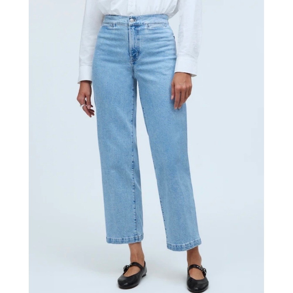 Talbots Womens High Rise Wide Leg Crop Jeans Light Wash Blue Size 10 NEW Cotton